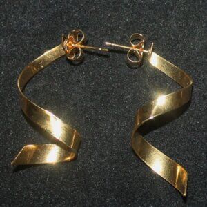14K Yellow Gold Spiral Ribbon Drop Statement Earrings